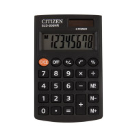 Карманный калькулятор Citizen 8 разрядов, двойное питание, 62х98х10 мм, черный SLD-200NR