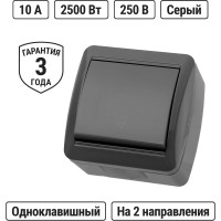 Выключатель на 2 направления одноклавишный накладной, серый IP44 TDM ELECTRIC 10А серия "Селигер" SQ1818-0111