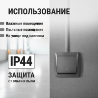 Выключатель на 2 направления одноклавишный накладной, серый IP44 TDM ELECTRIC 10А серия "Селигер" SQ1818-0111
