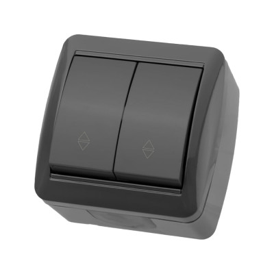 Выключатель на 2 направления двухклавишный накладной, серый IP44 TDM ELECTRIC 10А серия "Селигер" SQ1818-0112