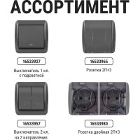 Выключатель на 2 направления двухклавишный накладной, серый IP44 TDM ELECTRIC 10А серия "Селигер" SQ1818-0112