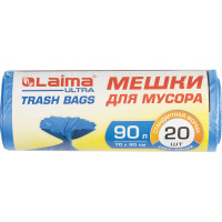 Мешки для мусора синие прочные LAIMA ULTRA (20 шт; 90 л; 70x90 см; 14 мкм; ПНД) ЛАЙМА 607693