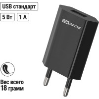 Сетевое зарядное устройство TDM ELECTRIC ELECTRIC СЗУ 2, 1 А, 1 USB, черный, SQ1810-0002