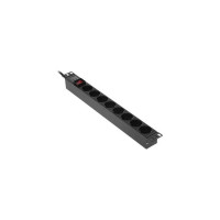 Горизонтальный блок розеток Hyperline для 19" шкафов 8 розеток Schuko, черный, 397035