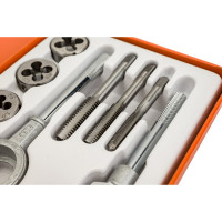 Набор метчиков и плашек BOHRER метрические, М3x0,5 М4x0,7 М5x0,8 М6x1,0 М8x1,25 М10x1,5, вороток, 14 предметов 31850140