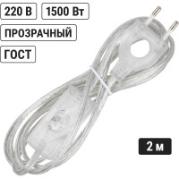 Шнур с выключателем и плоской вилкой с вырезом TDM ELECTRIC ШУ03В ШВВП 2x0,75мм2 2 м. прозрачный SQ1305-0024