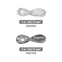 Шнур с выключателем и плоской вилкой с вырезом TDM ELECTRIC ШУ03В ШВВП 2x0,75мм2 2 м. прозрачный SQ1305-0024