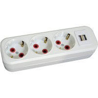 Колодка AY-KA 3-местная ,с заземлением, с USB, белый 7730200