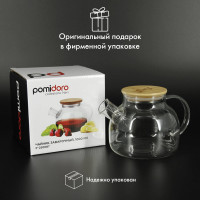 Заварочный стеклянный чайник Pomi d'Oro с фильтром-пружиной и бамбуковой крышкой, 1000 мл P250087 Neri