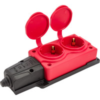 Штепсельная колодка NE-AD 2-гнезда с крышкой, с заземлением, 16А, IP54 (каучук), Красный 4122