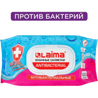 Влажные салфетки LAIMA Antibacterial, антибактериальные 120 шт., крышка-клапан 112497