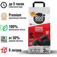 Уголь брикеты 800 Degrees Долгое Горение, мешок 3 кг 800DGR-ELH03
