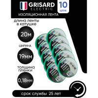 Универсальная изолента Grisard Electric 0,18x19 мм, зеленая, 20 м, 10 шт. GRE-013-0006
