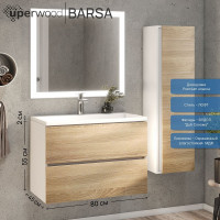 Подвесная тумба с раковиной для ванной uperwood Barsa_80 см, раковина белая, тумба белая/дуб сонома 293020534