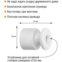 Изолятор для ретро провода TDM ELECTRIC керамический, белый, 10 штук SQ2802-0017