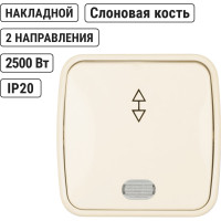 Переключатель слоновая кость на 2 направления 1-клавишный открытой устан с подсветкой TDM ELECTRIC IP20 10А, серия "Дача" Народная SQ1824-0019