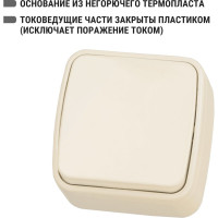 Выключатель слоновая кость 1-клавишный открытой установки TDM ELECTRIC IP20 10А, серия "Дача" Народная SQ1824-0014