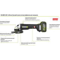 Аккумуляторная угловая шлифмашина WORX Professional WU809.3