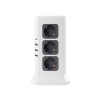 Удлинитель ROCKETSOCKET Tower Extended 12 Euro 16A, 4 USB 3A+C с блоком 5В/3.4А, кабель 2,0 м  цвет белый GNS5004