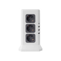 Удлинитель ROCKETSOCKET Tower Extended 12 Euro 16A, 4 USB 3A+C с блоком 5В/3.4А, кабель 2,0 м  цвет белый GNS5004
