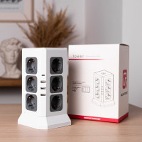 Удлинитель ROCKETSOCKET Tower Extended 12 Euro 16A, 4 USB 3A+C с блоком 5В/3.4А, кабель 2,0 м  цвет белый GNS5004