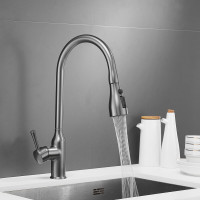 Смеситель для кухни SHEVANIK с выдвижной лейкой душем черный оружейная сталь S163T