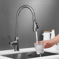 Смеситель для кухни SHEVANIK с выдвижной лейкой душем черный оружейная сталь S163T