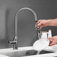 Смеситель для кухни SHEVANIK с выдвижной лейкой душем черный оружейная сталь S163T