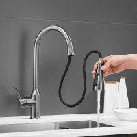 Смеситель для кухни SHEVANIK с выдвижной лейкой душем черный оружейная сталь S163T