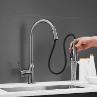 Смеситель для кухни SHEVANIK с выдвижной лейкой душем черный оружейная сталь S163T