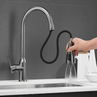 Смеситель для кухни SHEVANIK с выдвижной лейкой душем черный оружейная сталь S163T