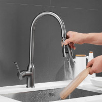 Смеситель для кухни SHEVANIK с выдвижной лейкой душем черный оружейная сталь S163T