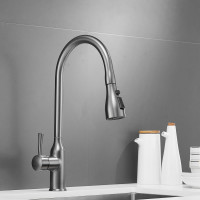 Смеситель для кухни SHEVANIK с выдвижной лейкой душем черный оружейная сталь S163T