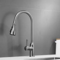 Смеситель для кухни SHEVANIK с выдвижной лейкой душем черный оружейная сталь S163T