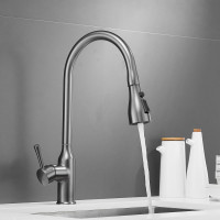 Смеситель для кухни SHEVANIK с выдвижной лейкой душем черный оружейная сталь S163T