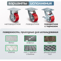 Колесо поворотное с тормозом (100 мм; игольчатый подшипник; грузоподъемность 200 кг; чугун; полиуретан) СТЕЛЛА-ТЕХНИК N29100CPUB1