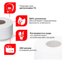 Туалетная бумага LAIMA 200 м, комплект 12 шт., белая, классик 126093