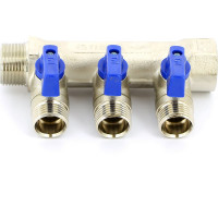 Коллектор Tiemme НВ, 3/4", 3х1/2"х16, Н 36 мм, никелированный, с кранами 1820003