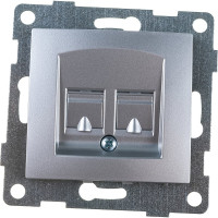 Механизм компьютерной розетки GUSI ELECTRIC Bravo RJ45, двойной, СУ, серебро С10К2-004