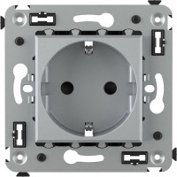 Розетка DKC, Avanti, закаленная сталь, с защитными шторками, в стену, 2PE 4404003