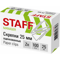 Комплект Staff, 10 упаковок по 100 шт, скрепки 25 мм, оцинкованные, треугольные, в картонной коробке 270442