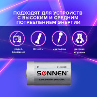 Батарейки SONNEN Alkaline, D алкалиновые, 2 шт., в блистере, 451091