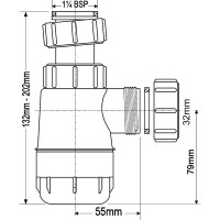 Бутылочный сифон McAlpine 1 1/4"x32 мм, без выпуска, выход компрессионный D=32 мм MRW2-NW
