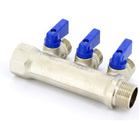 Коллектор Tiemme НВ, 3/4", 3х1/2"х16, Н 36 мм, никелированный, с кранами 1820003