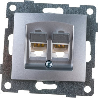 Механизм компьютерной розетки GUSI ELECTRIC Bravo RJ45, двойной, СУ, серебро С10К2-004