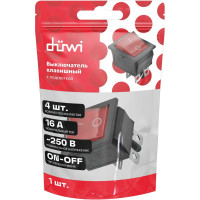 Клавишный выключатель duwi красный с подсветкой 4 контакта, 250В, 16А, ВКЛ-ВЫКЛ тип RWB-502, SC-767, 26840 6