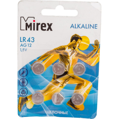 Mirex Батарея щелочная AG12 / LR43 1,5V 6 шт ecopack, 23702-LR43-E6