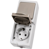 Комбинированный вертикальный блок TDM ELECTRIC выключатель 1-кл. + розетка 2П+З с з/ш БКВР IP54 "Вуокса" SQ1803-0011