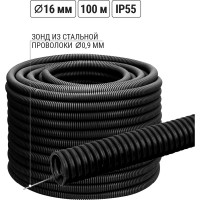 Гофра для кабеля 16мм ПНД безгалогенная (HF) с зондом TDM ELECTRIC 100 метров легкая черная SQ0413-0001
