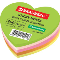Блок самоклеящийся (стикеры) BRAUBERG фигурный, НЕОН Сердце, 250л, 5 цветов 126690